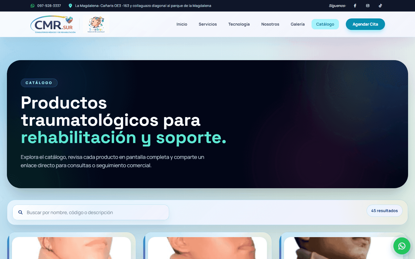 Catálogo de productos traumatológicos de CMR Sur