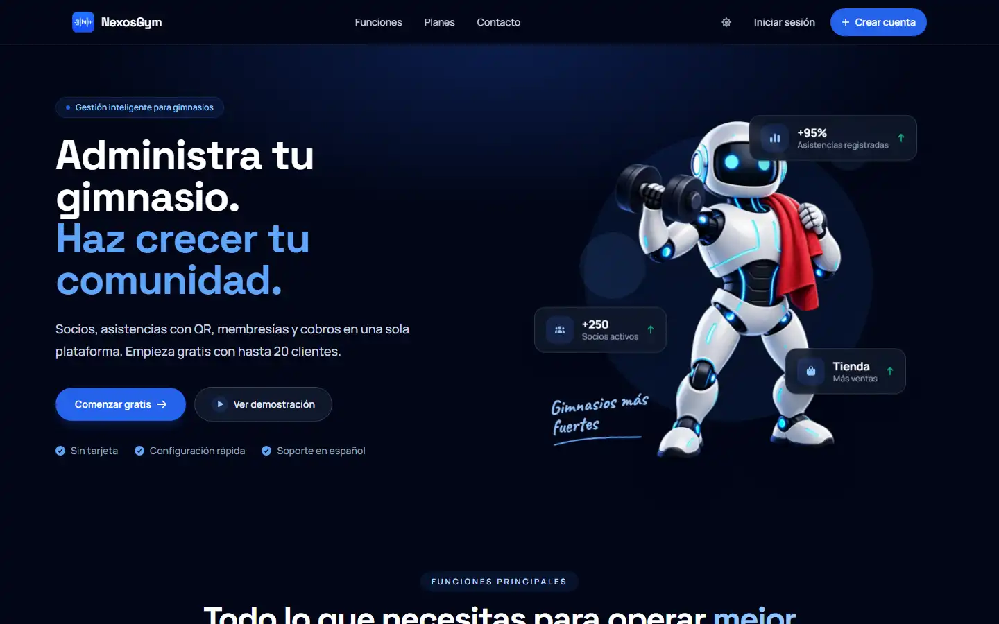 Página principal de NexosGym, software de gestión para gimnasios