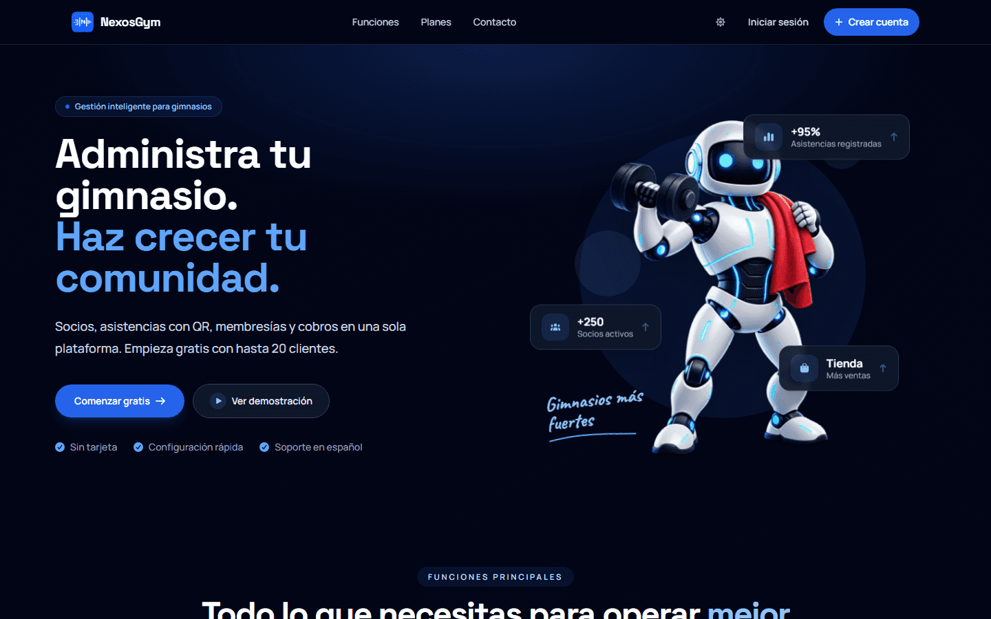 Página principal de NexosGym, software de gestión para gimnasios