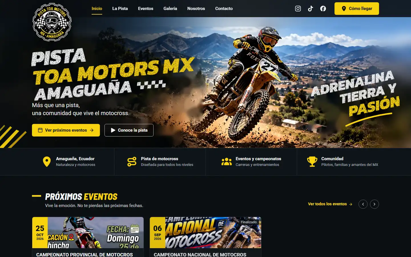Página principal de Pista Toa Motors MX en Amaguaña