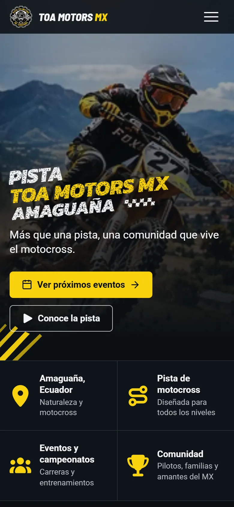 Vista móvil del sitio de Toa Motors MX